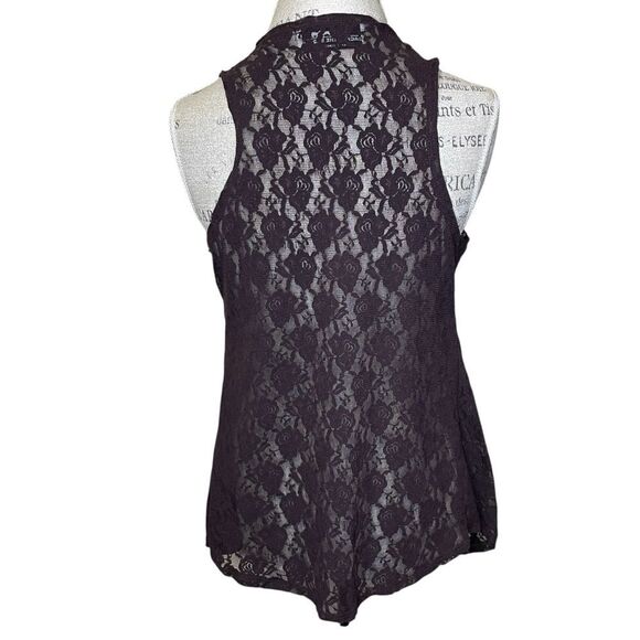 Back In The Saddle High Low Floral Lace Sleeveless Cardigan Dark Brown Medium - Picture 4 of 9